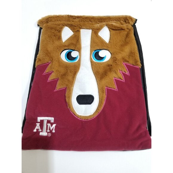 Texas A&M Drawstring Backpack Bag College Licensed 18” X 14” Faux Fur Mascot - Picture 3 of 8